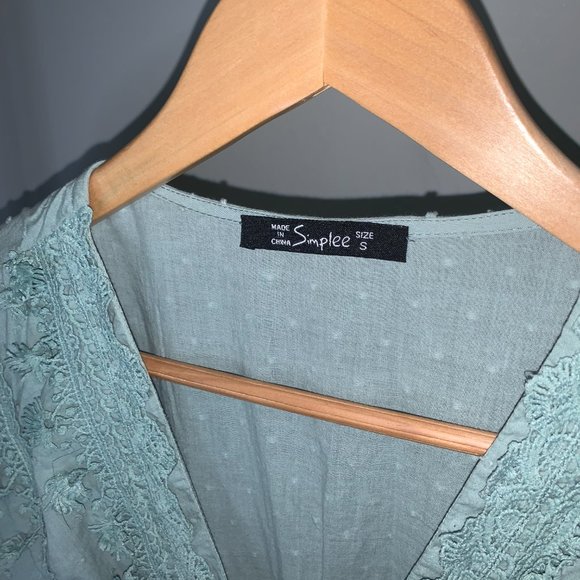 Simplee Boho Beachy Linen Teal Green Summer Dress with Fringe Women's Small - Picture 3 of 4